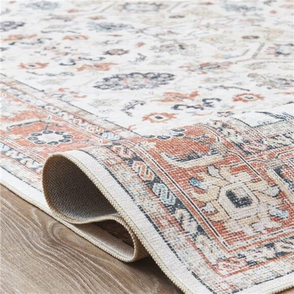 Area Rug 2x3 Entryway Rug Orange Vintage Traditional Area Rug - Picture 3 of 7